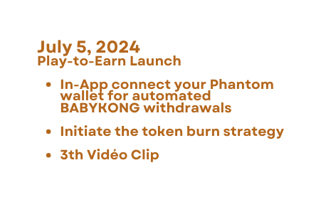 July 5 2024 Play to Earn Launch In App connect your Phantom wallet for automated BABYKONG withdrawals Initiate the token burn strategy 3th Vidéo Clip